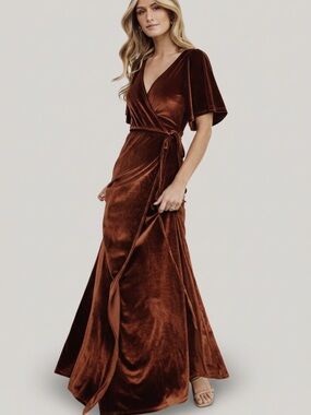 NWT Baltic Born Meghan Velvet Wrap Maxi Dress in Bronze Medium